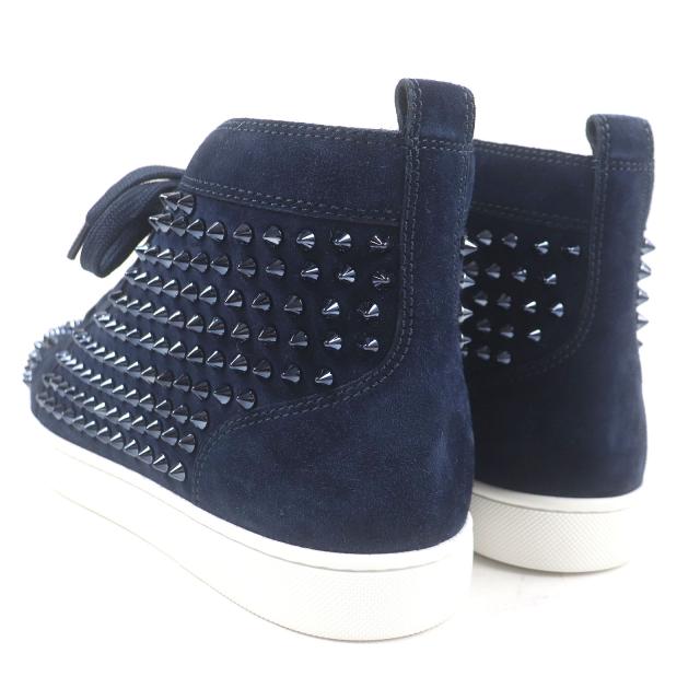 未使用品□クリスチャンルブタン 3101212 LOUIS FLAT スパイクスタッズ スウェードレザー ハイカットスニーカー 紺 40.5 イタリア製 未使用品□クリスチャンルブタン 3101212 LOUIS FLAT スパイクスタッズ
