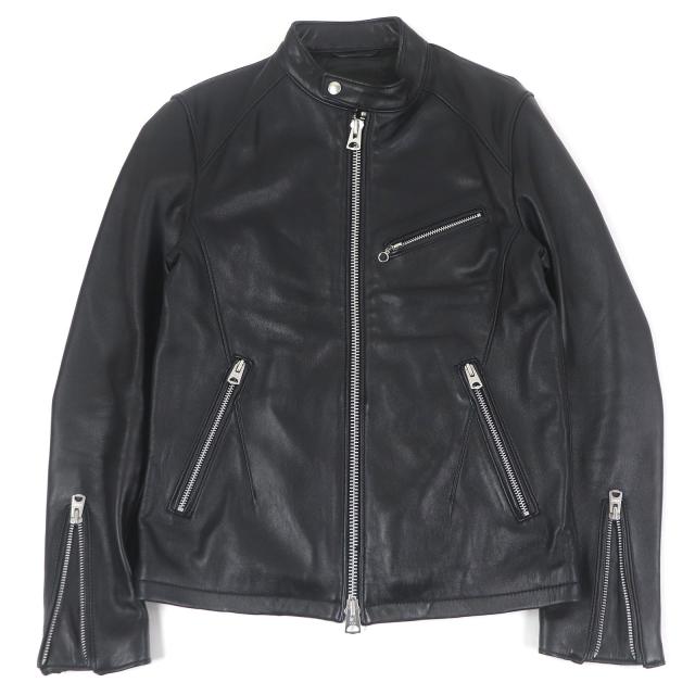 極美品□JACK ROSE ジャックローズ 254703J 羊革 シングル スタンドカラー ライダースジャケット レザージャケット ブラック M 正規品