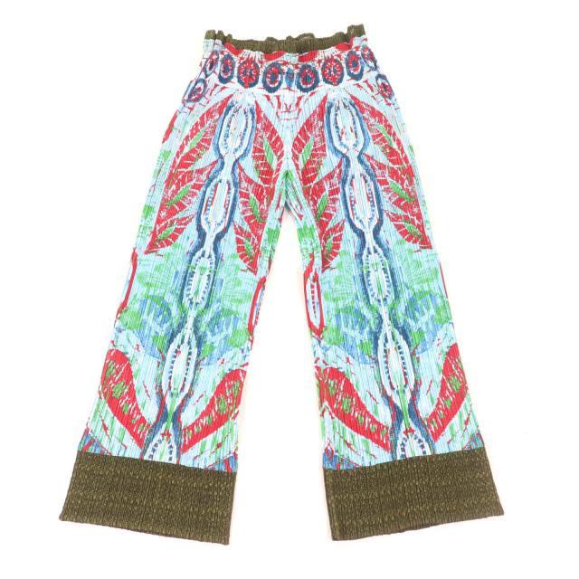 極美品★PLEATS PLEASE プリーツプリーズ イッセイミヤケ PP31-JF943 レース切替 プリント パンツ マルチ 3 日本製 正規品 レディース