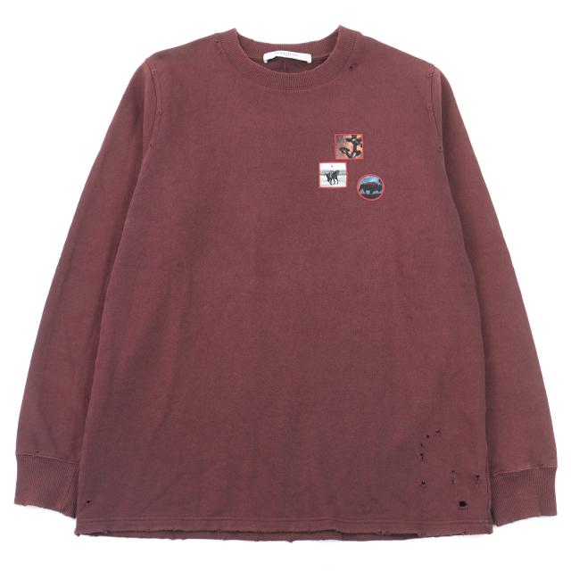 【ドンドン見直し】美品○GIVENCHY ジバンシィ 7151 653 ワッペン付き デストロイ加工 クルーネック スウェット XS 正規品 メンズ