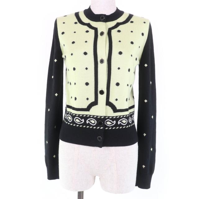 極美品☆エルメス 22AW 2H2703D8 HARNAIS DE COUR 宮廷の馬具 カシミヤ シルク セリエボタン カーディガン ライトグリーン 黒 36 正規品