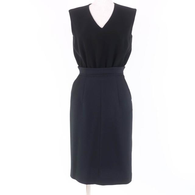 極美品☆YOKO CHAN ヨーコチャン YCD-218-390 ノースリーブ ウエスト切替 ワンピース ブラック 36 日本製 正規品 レディース