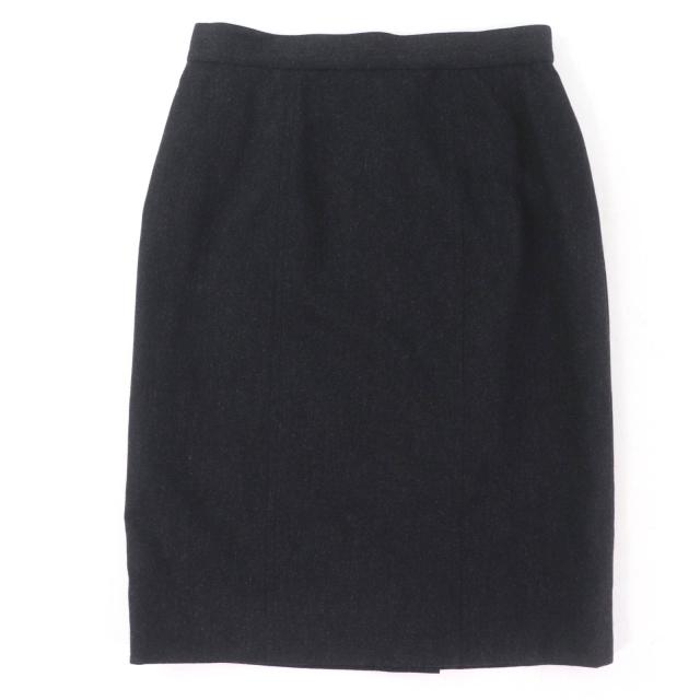 極美品☆CHANEL シャネル ヴィンテージ P05858V03532 ウール100％ ココマークボタン タイトスカート ダークグレー 38 フランス製 正規品