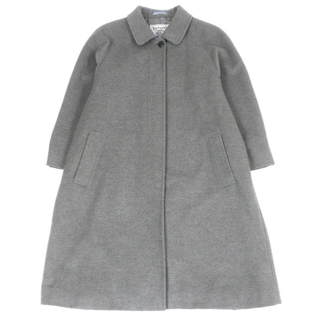 良品□Burberrys バーバリー ヴィンテージ カシミヤ100％ フライフロント ロング丈 ステンカラーコート グレー 9AR(Lサイズ相当) メンズ