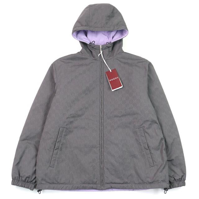 未使用品○GUCCI グッチ 24AW 795697 GGナイロン ロゴ刺繍 リバーシブル フーデッド 中綿入り ジャケット 48 イタリア製 正規品 メンズ