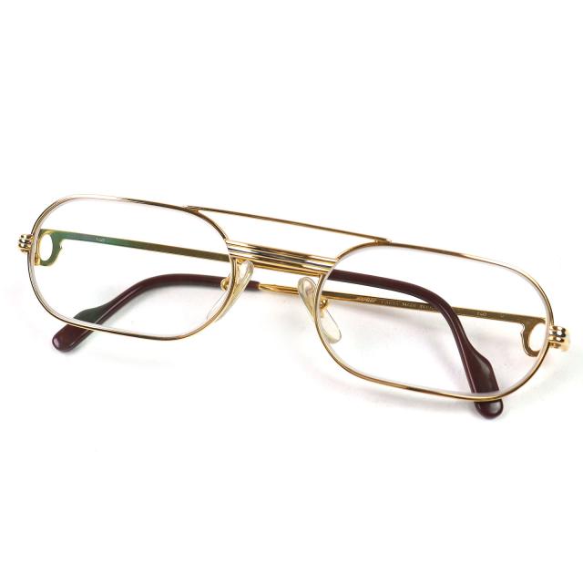 美品△Cartier カルティエ トリニティ ツーポイント メガネ 眼鏡 アイウェア ゴールド ボルドー 55□20 140 度入り フランス製 メンズ