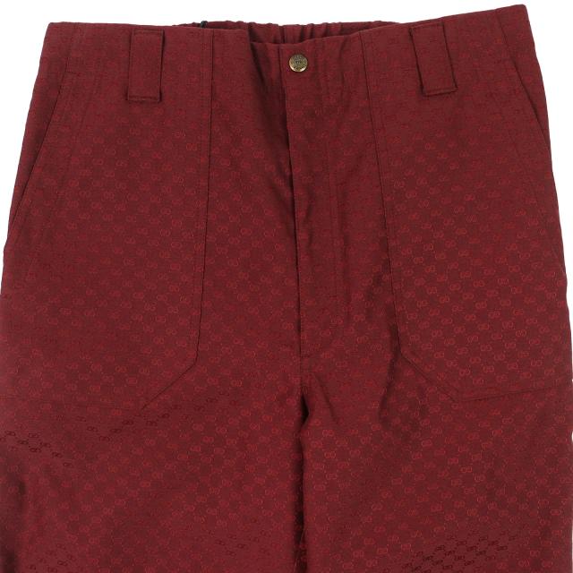 未使用品△GUCCI グッチ 20SS 614939 コットン GGジャガード 裾レイヤードデザインパンツ ランウェイ着用 ボルドー 46 イタリア製 正規品_3