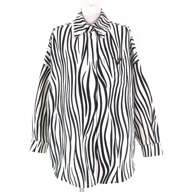 極美品△VALENTINO ヴァレンティノ 1B3CI0RF7B9 コットン シルク Vロゴ ゼブラプリント コットンファイユ シャツジャケット 36 正規品