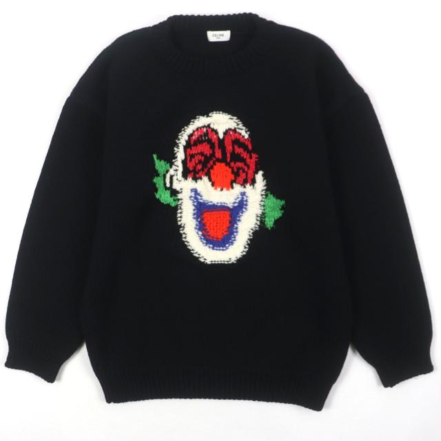 未使用品▼CELINE セリーヌ 2A43L717M ウール94% ピエロ ボクシー クルーネック ニット セーター ブラック XS イタリア製 正規品 メンズ