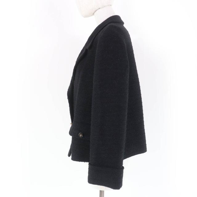 極美品☆GUCCI グッチ 643287 ウール デザインボタン ダブルブレスト ツイード ジャケット ブラック 40 イタリア製 正規品 レディース_1
