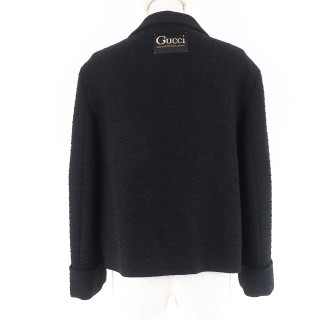 極美品☆GUCCI グッチ 643287 ウール デザインボタン ダブルブレスト ツイード ジャケット ブラック 40 イタリア製 正規品 レディース_2