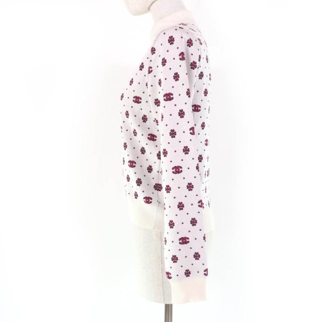 極美品☆CHANEL シャネル 23SS P74276K10699 シルク コットン ココマーク ハーフZIP ニット アイボリー ピンク 36 正規品 レディース_1