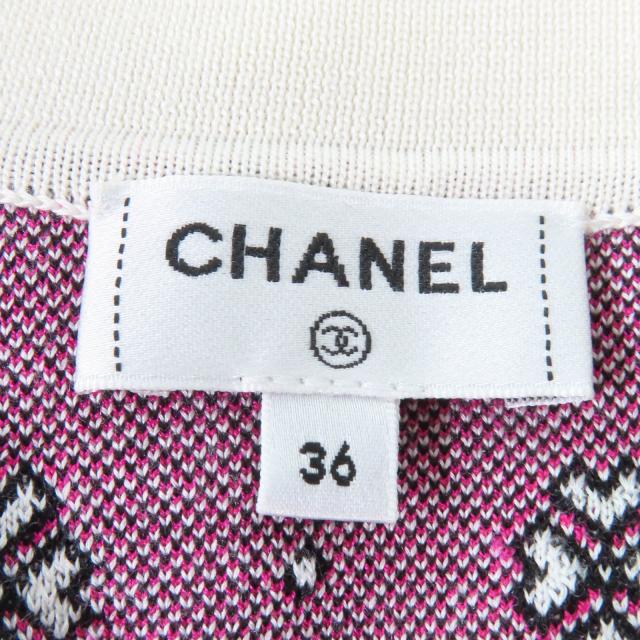 極美品☆CHANEL シャネル 23SS P74276K10699 シルク コットン ココマーク ハーフZIP ニット アイボリー ピンク 36 正規品 レディース_5