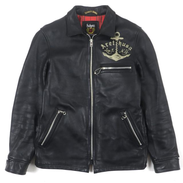 美品▼schott ショット 3141022 LONG  ロングアイランド レザー ジップアップ シングル ライダースジャケット S 正規品 メンズ