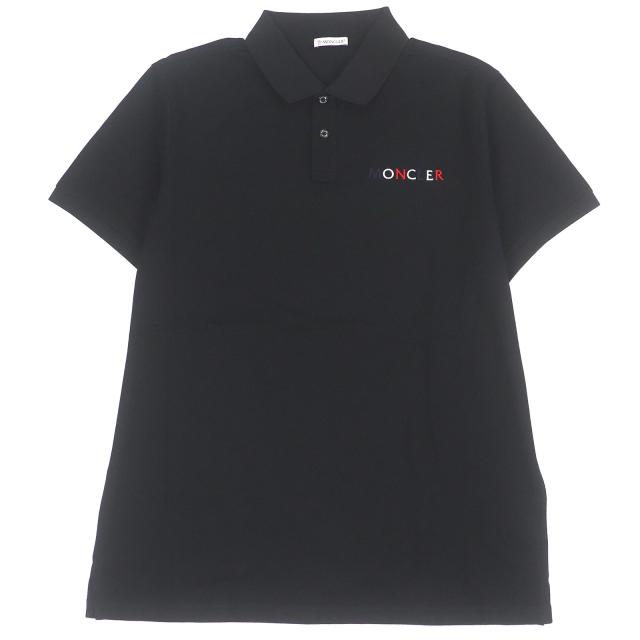未使用品□MONCLER モンクレール 2021年製 コットン100％ ロゴエンブロイダリー ショートスリーブ 半袖ポロシャツ ブラック L 正規品