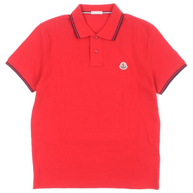 未使用品▼MONCLER モンクレール コットン100% ロゴ入りボタン ワッペン付き ショートスリーブ 半袖ポロシャツ レッド S 正規品 メンズ