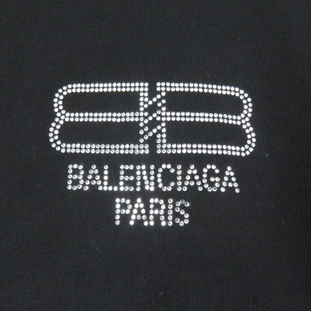 美品□BALENCIAGA バレンシアガ 22AW 578135 コットン100％ BBロゴ ラインストーン プルオーバー パーカー ブラック XS 正規品 メンズ