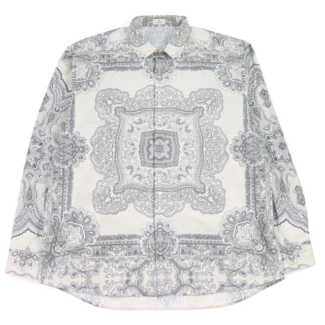 極美品○ETRO エトロ 2021年製 212-1K819-5786 ロゴボタン バンダナ柄 比翼仕立て 長袖シャツ グレー アイボリー XXXL 正規品 メンズ