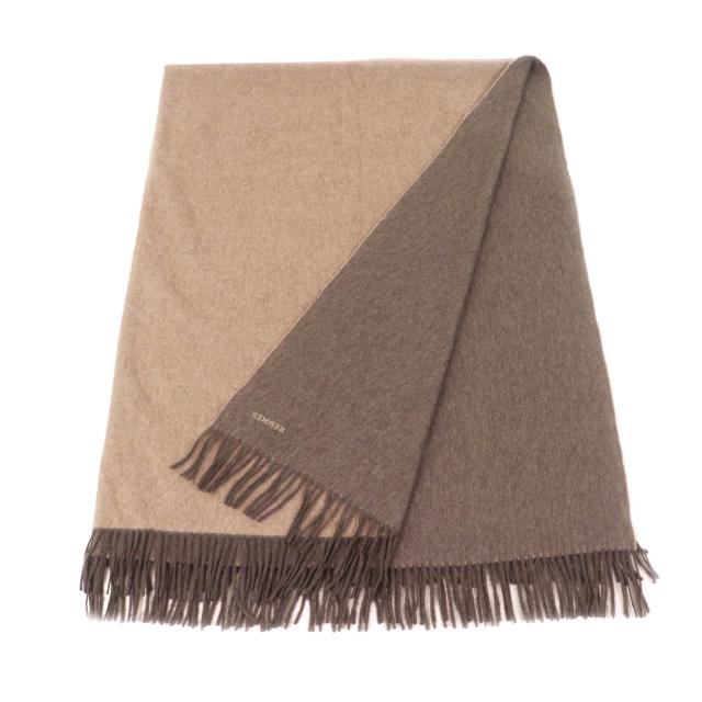 HERMES エルメスカシミヤウール大判ブラウン ストールショール