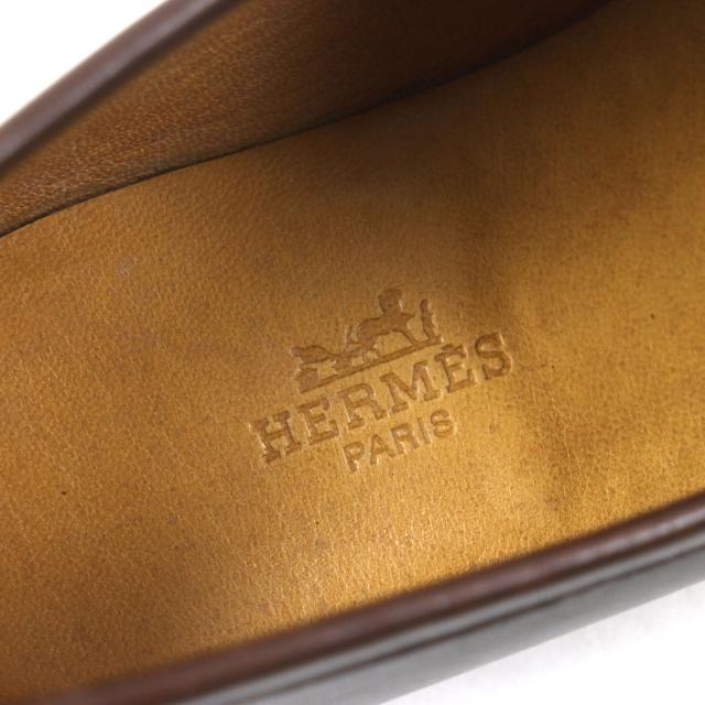 極美品▽HERMES エルメス ロゴ入り スクエアトゥ レザーシューズ