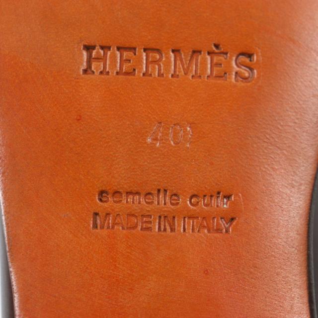 極美品▽HERMES エルメス ロゴ入り スクエアトゥ レザーシューズ