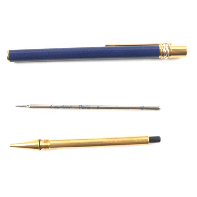 良品▼Cartier カルティエ マストトリニティ 希少 マーブル柄 ロゴ刻印入り ツイスト式 ボールペン ネイビー ゴールド フランス製 メンズ_2