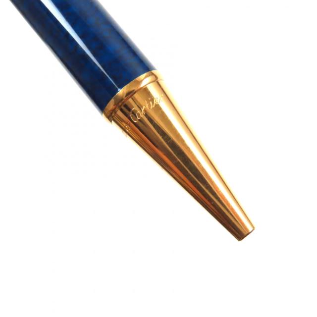 良品▼Cartier カルティエ マストトリニティ 希少 マーブル柄 ロゴ刻印入り ツイスト式 ボールペン ネイビー ゴールド フランス製 メンズ_6