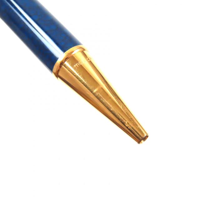 良品▼Cartier カルティエ マストトリニティ 希少 マーブル柄 ロゴ刻印入り ツイスト式 ボールペン ネイビー ゴールド フランス製 メンズ_8
