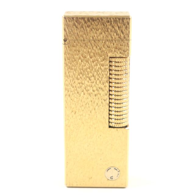 良品▼Dunhill ダンヒル スクエア ロゴ入り 総柄 ローラー式 ガスライター ゴールド スイス製 メンズ 着火確認済み