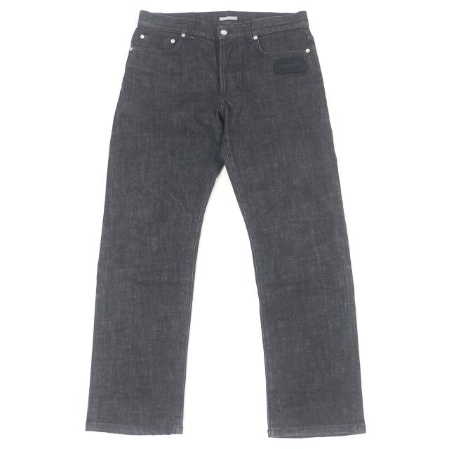 美品□DIOR ディオール 313DS14B315X ロゴワッペン レザーパッチ ボタンフライ デニムパンツ ジーンズ ブラック 31 イタリア製　正規品
