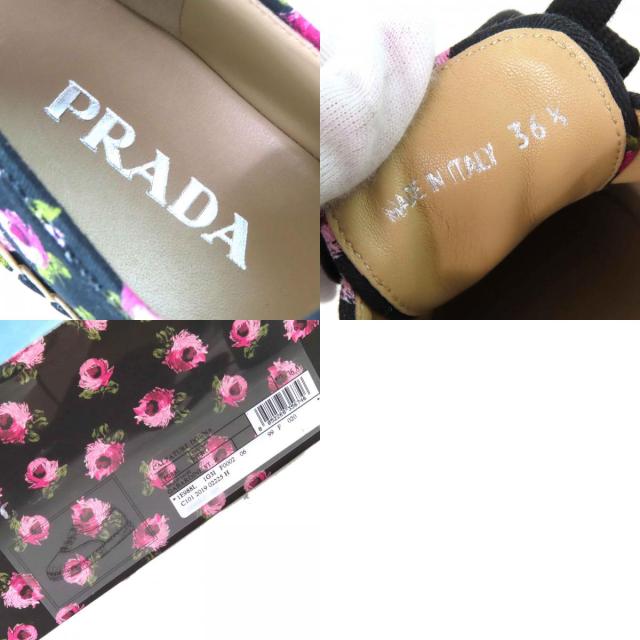 未使用品△PRADA プラダ 1E988L GABARDINE ギャバジン キャンバス 花柄 エスパドリーユ レースアップ スニーカー ブラック ピンク系 36.5_9