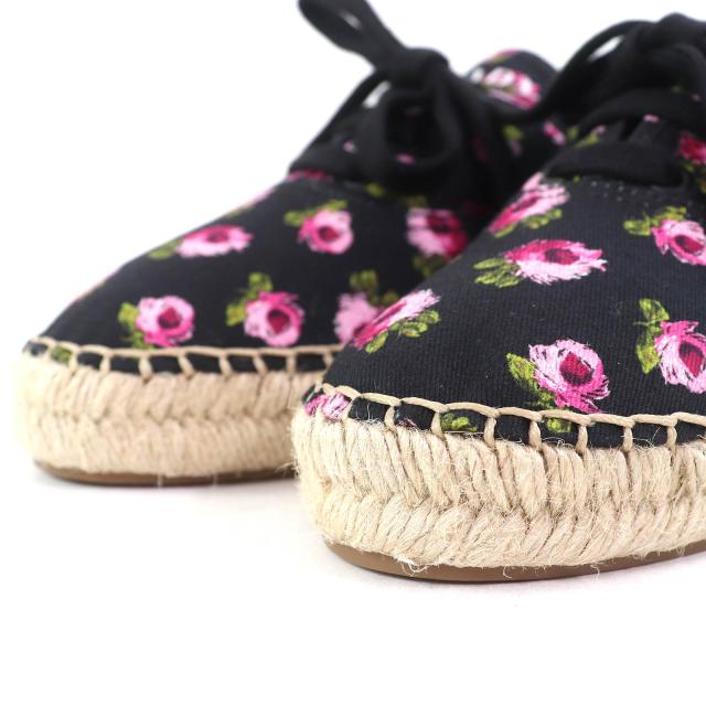 未使用品△PRADA プラダ 1E988L GABARDINE ギャバジン キャンバス 花柄 エスパドリーユ レースアップ スニーカー ブラック ピンク系 36.5_4