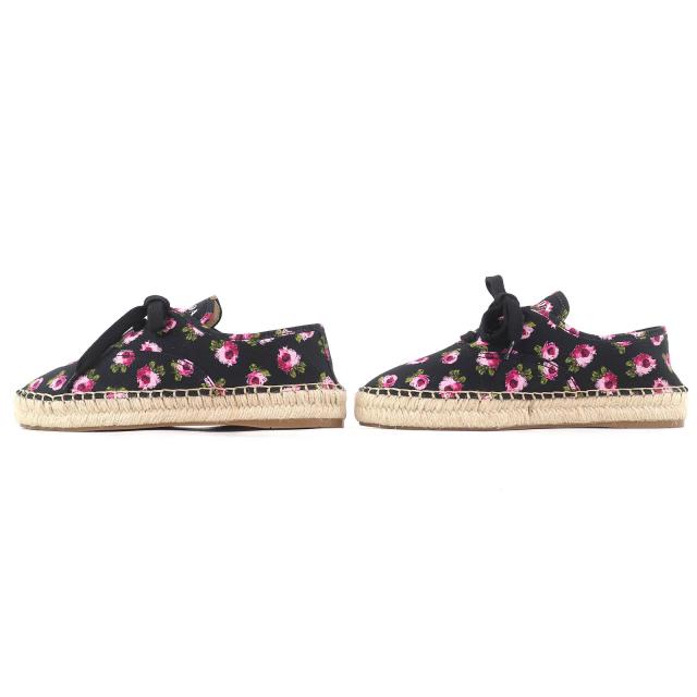 未使用品△PRADA プラダ 1E988L GABARDINE ギャバジン キャンバス 花柄 エスパドリーユ レースアップ スニーカー ブラック ピンク系 36.5_2