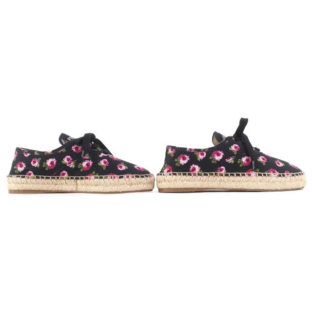 未使用品△PRADA プラダ 1E988L GABARDINE ギャバジン キャンバス 花柄 エスパドリーユ レースアップ スニーカー ブラック ピンク系 36.5_3