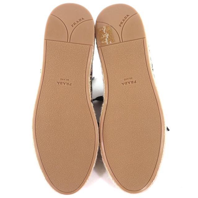未使用品△PRADA プラダ 1E988L GABARDINE ギャバジン キャンバス 花柄 エスパドリーユ レースアップ スニーカー ブラック ピンク系 36.5_7