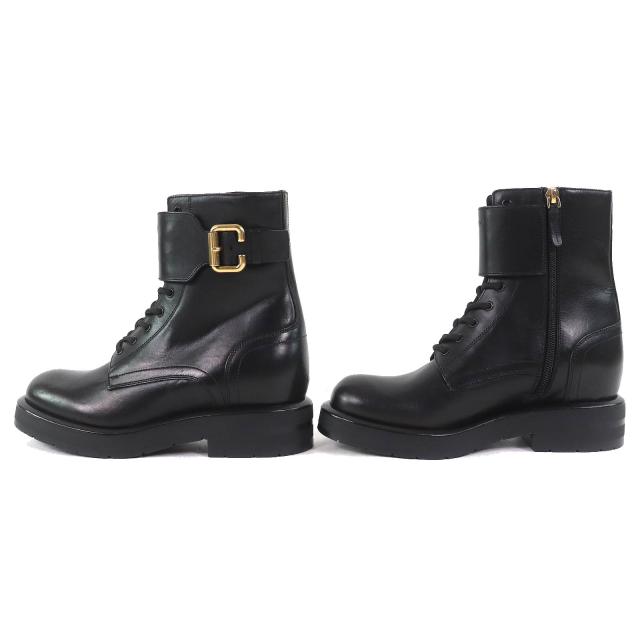 極美品△Chloe クロエ CODDINGTON ロゴ型押し サイドジップ レースアップ レザー アンクルブーツ ショートブーツ ブラック 36 保存袋付き_2