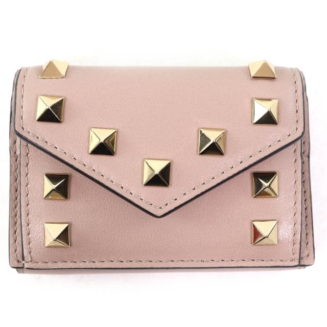 Valentino ピンクベージュ スタッズ 二つ折り財布 VALENTINO