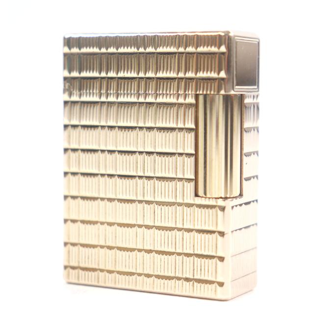 外装極美品□Dupont デュポン ライン1 ショート ブロックチェック ローラー式 ガスライター 喫煙具 ゴールド フランス製 メンズ 着火不可