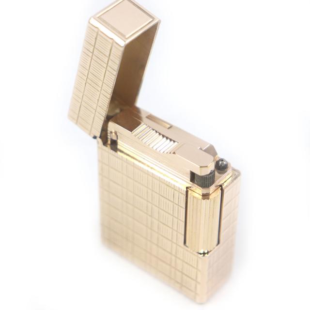 外装極美品□Dupont デュポン ライン1 ショート ブロックチェック ローラー式 ガスライター 喫煙具 ゴールド フランス製 メンズ 着火不可_2