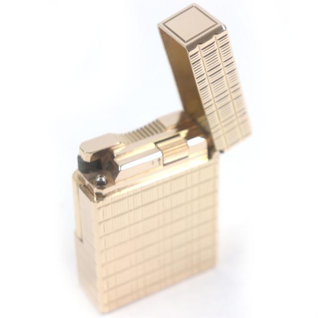 外装極美品□Dupont デュポン ライン1 ショート ブロックチェック ローラー式 ガスライター 喫煙具 ゴールド フランス製 メンズ 着火不可_3