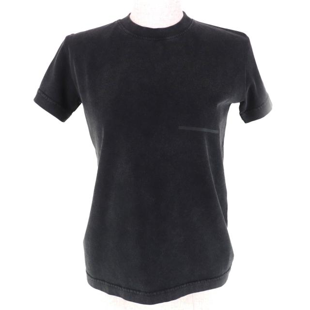 極美品△BALENCIAGA バレンシアガ 2022年製 612964 コットン100％ USED加工 クルーネック 半袖Ｔシャツ ブラック系 XS 正規品 レディース