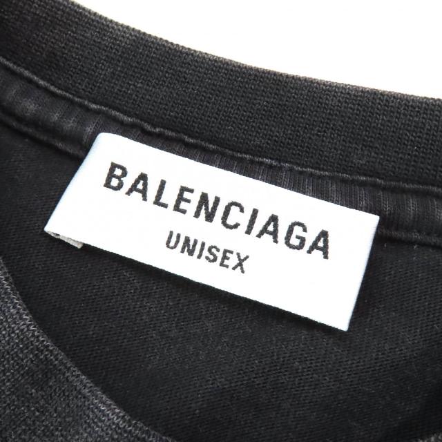 極美品△BALENCIAGA バレンシアガ 2022年製 612964 コットン100％ USED加工 クルーネック 半袖Ｔシャツ ブラック系 XS 正規品 レディース_5