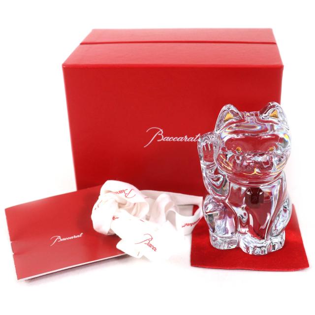 バカラ ラッキーキャット レッド フィギュリン クリスタル 置物 招き猫