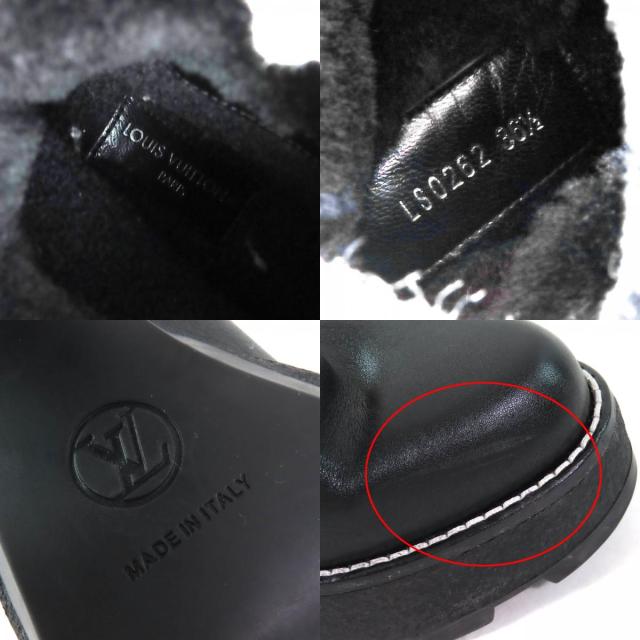 美品△LOUIS VUITTON ルイヴィトン ボブールライン LVロゴ バックジップデザイン ムートン 2WAY アンクルブーツ ショートブーツ 黒 36.5_9