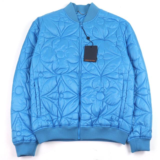 未使用品○LOUIS VUITTON ルイヴィトン 22SS HLB51E モノグラムフラワー ロゴプレート付 キルティング ブルゾン ブルー 54 正規品 メンズ