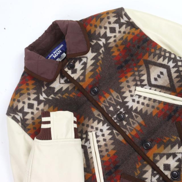 極美品○JUNYA WATANABE MAN PENDLETO 22AW WJ-J019 Wネーム ネイティブパターン バーシティジャケット スタジャン S 正規品 メンズ_1