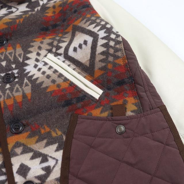 極美品○JUNYA WATANABE MAN PENDLETO 22AW WJ-J019 Wネーム ネイティブパターン バーシティジャケット スタジャン S 正規品 メンズ_6