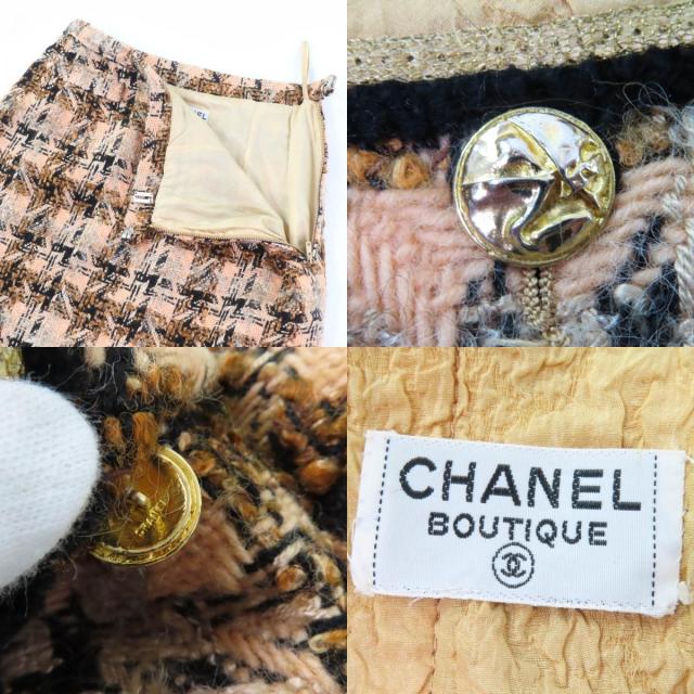 良品☆CHANEL シャネル ヴィンテージ ツイードジャケット・長袖トップス・スカート 3点セット セットアップ ブラウン系 レディース_8