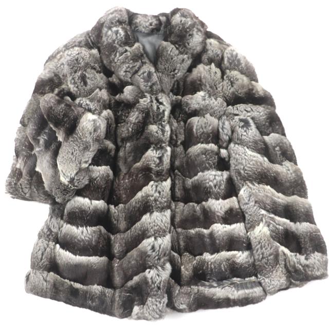 【ドンドン見直し】訳有▼チンチラ CHINCHILLA 本毛皮コート グレー Sサイズ相当 レディース 毛質柔らか◎