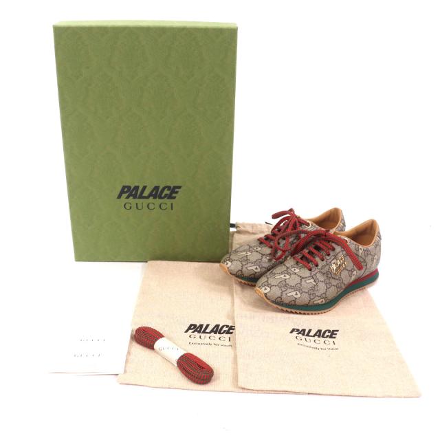 未使用品★GUCCI Palace グッチ パレス 727940 GGスプリーム GG-P ロゴ金具付 レースアップ スニーカー ブラウン 35 箱・袋付 レディース_1